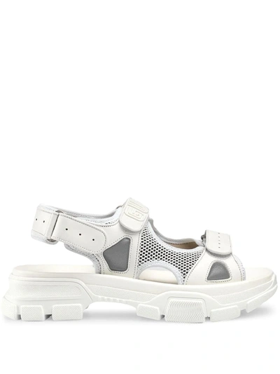 Shop Gucci Leather And Mesh Sandals In White