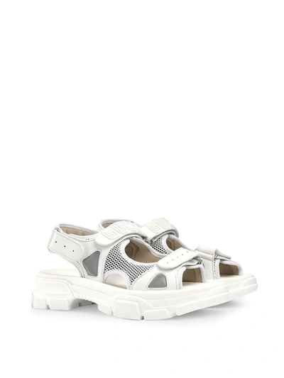 Shop Gucci Leather And Mesh Sandals In White