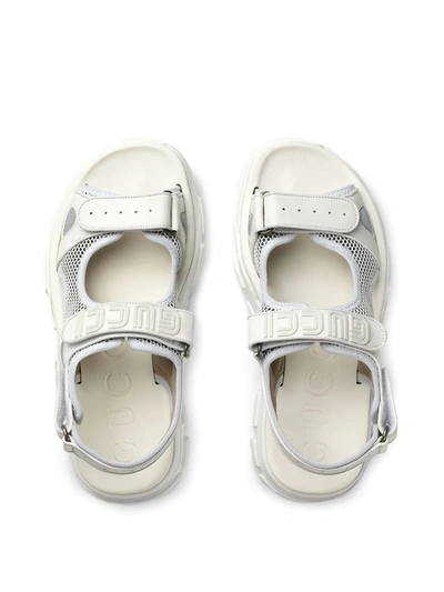 Shop Gucci Leather And Mesh Sandals In White