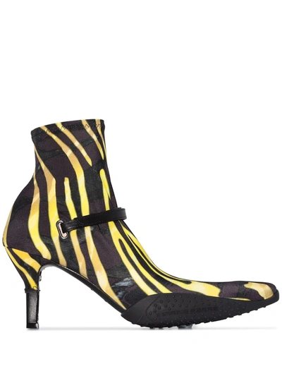 Marine Serre Black & Yellow Jersey Sock Ankle Heel Boots In Black