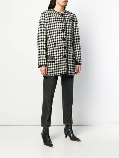 Pre-owned Versace 1980's Houndstooth Collarless Coat In Black