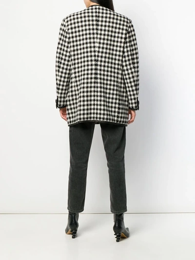 Pre-owned Versace 1980's Houndstooth Collarless Coat In Black