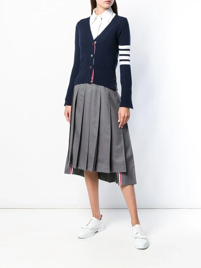 Thom Browne Milano Classic V Neck Fine Merino Wool Cardigan In Blue