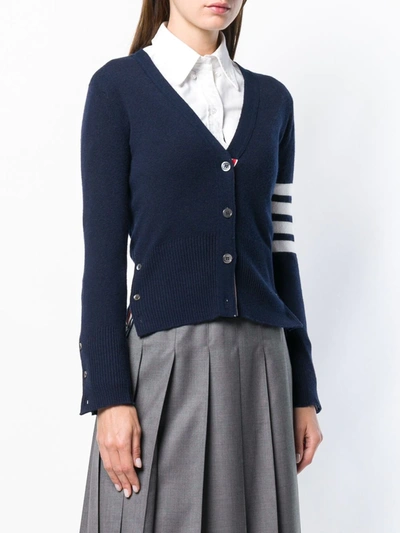 Thom Browne Milano Classic V Neck Fine Merino Wool Cardigan In Blue