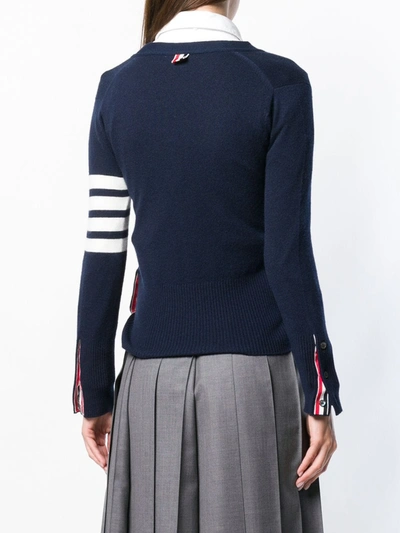 Thom Browne Milano Classic V Neck Fine Merino Wool Cardigan In Blue