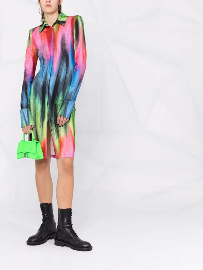 Attico Elton Spectrum Print Jersey Shirtdress In Green