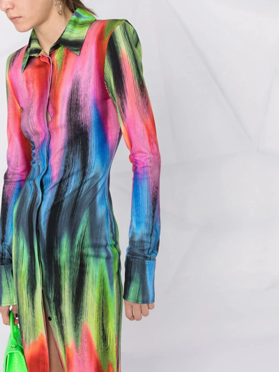 Attico Elton Spectrum Print Jersey Shirtdress In Green
