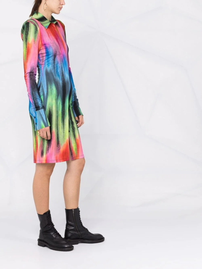 Attico Elton Spectrum Print Jersey Shirtdress In Green
