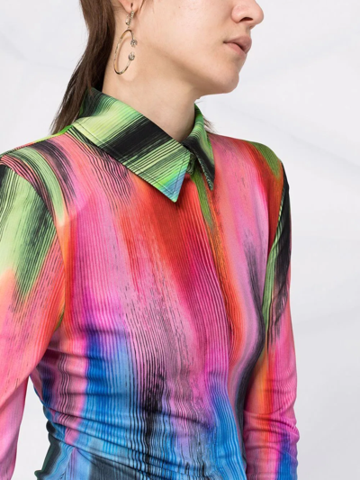 Attico Elton Spectrum Print Jersey Shirtdress In Green