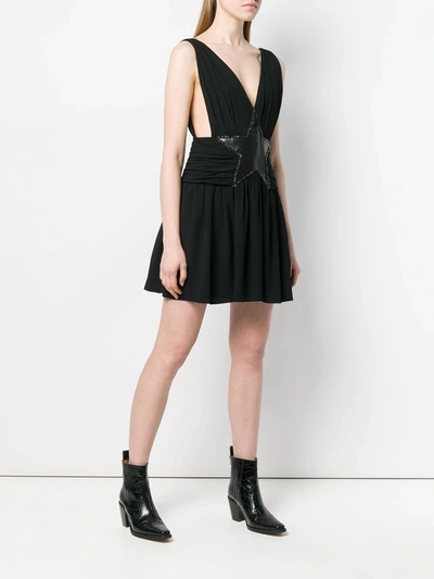 Shop Saint Laurent Star Appliqué Mini Dress In Black