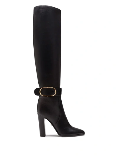 Shop Dolce & Gabbana Buckled Block-heel Knee Boots In Black