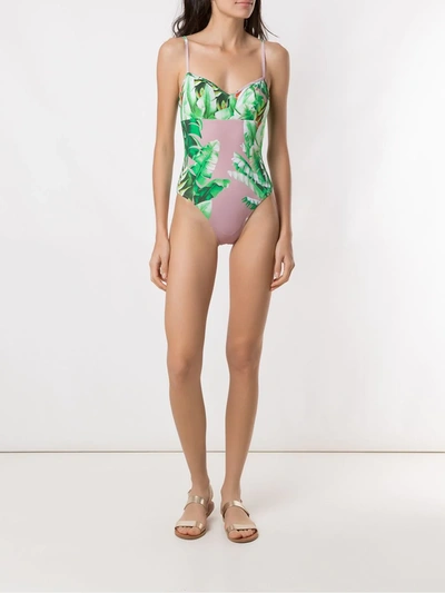 Shop Amir Slama Floral Print Swimsuit In Green