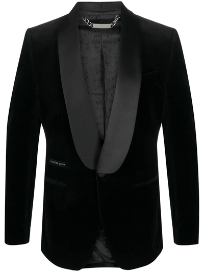 Philipp Plein Elegant Velvet-effect Blazer In Black