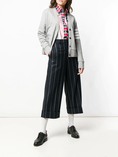 Thom Browne Four Bar Stripe Cotton Blend Knit V-neck Cardigan In Grey