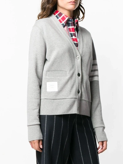 Thom Browne Four Bar Stripe Cotton Blend Knit V-neck Cardigan In Grey