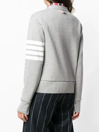Thom Browne Four Bar Stripe Cotton Blend Knit V-neck Cardigan In Grey