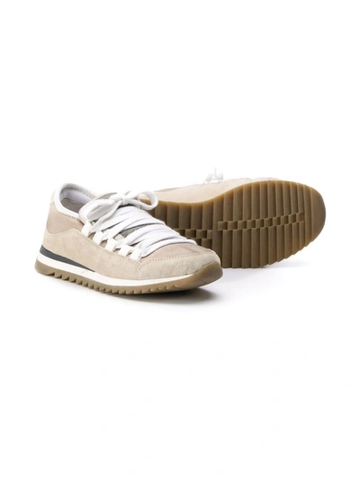 Shop Brunello Cucinelli Lace Up Sneakers In Neutrals