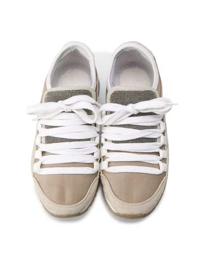 Shop Brunello Cucinelli Lace Up Sneakers In Neutrals