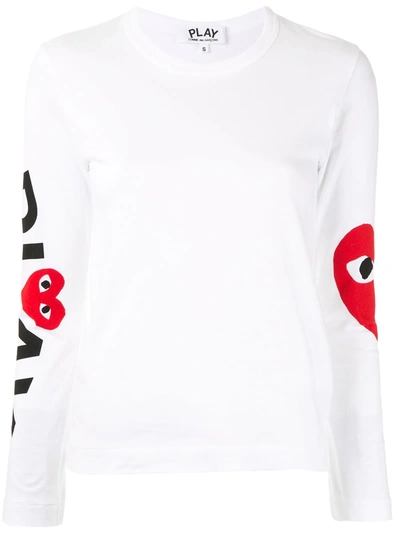 Comme Des Garçons Play Comme Des Garcons Play White And Red Logo Single Heart Long Sleeve T-shirt In White