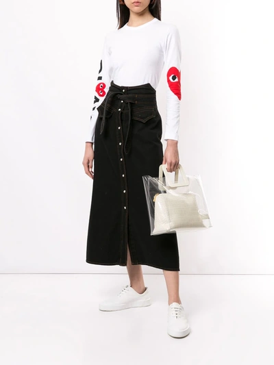 Comme Des Garçons Play Comme Des Garcons Play White And Red Logo Single Heart Long Sleeve T-shirt In White