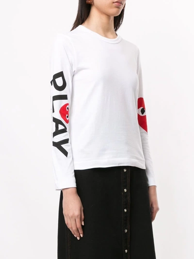 Comme Des Garçons Play Comme Des Garcons Play White And Red Logo Single Heart Long Sleeve T-shirt In White