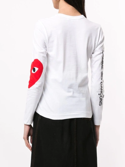 Comme Des Garçons Play Comme Des Garcons Play White And Red Logo Single Heart Long Sleeve T-shirt In White