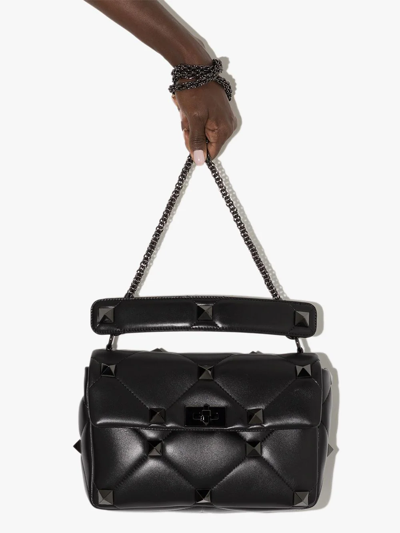Shop Valentino Roman Stud Leather Tote Bag In Schwarz