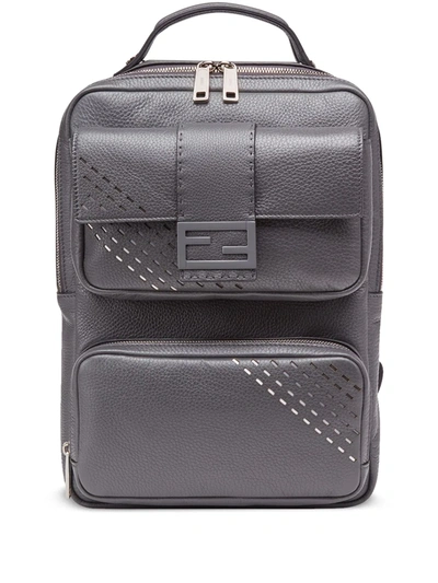 Shop Fendi Baguette Cut Out Backpack In Grey