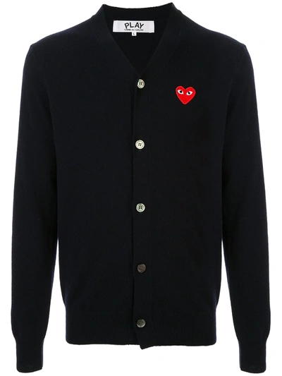 Shop Comme Des Garçons Play Embroidered Logo Cardigan In Blue