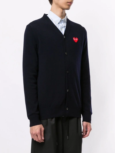 Shop Comme Des Garçons Play Embroidered Logo Cardigan In Blue