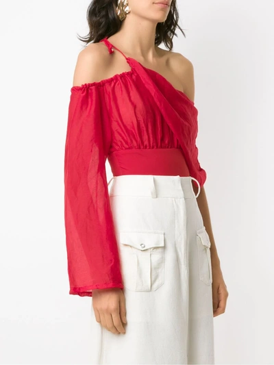 Shop Amir Slama Drape One Shoulder Body In Red