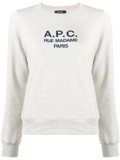 Shop Apc Long Sleeve Logo Sweater In Grey