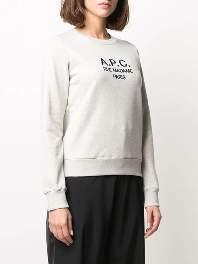 Shop Apc Long Sleeve Logo Sweater In Grey