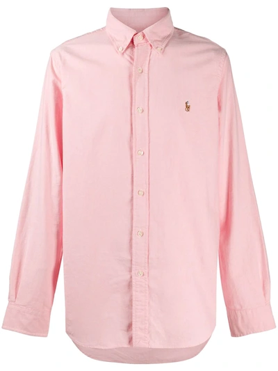 Shop Polo Ralph Lauren Logo Embroidered Button-down Shirt In Pink