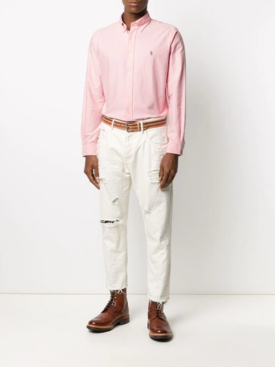 Shop Polo Ralph Lauren Logo Embroidered Button-down Shirt In Pink