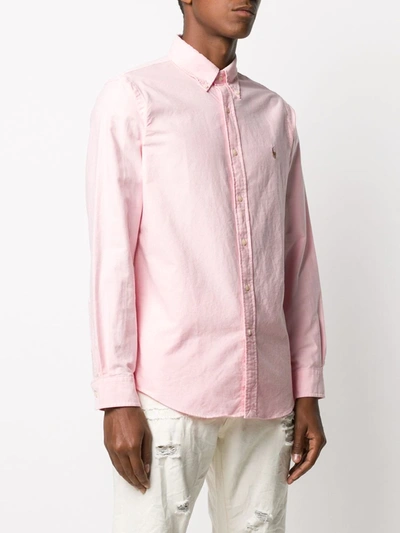 Shop Polo Ralph Lauren Logo Embroidered Button-down Shirt In Pink
