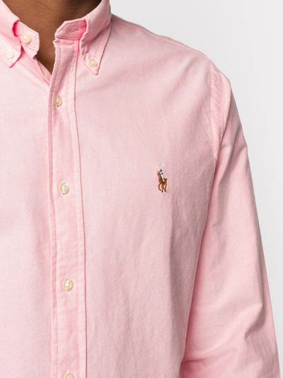 Shop Polo Ralph Lauren Logo Embroidered Button-down Shirt In Pink