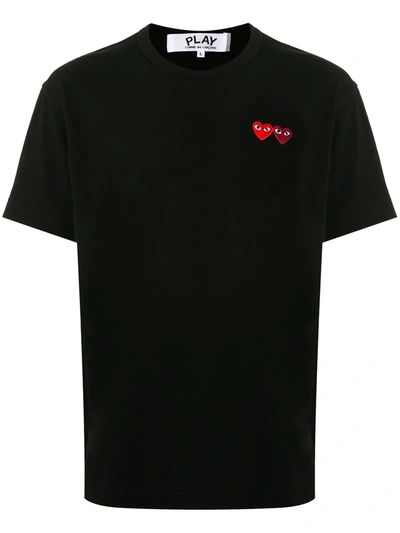 Shop Comme Des Garçons Play Double Heart Appliquéd T-shirt In Black