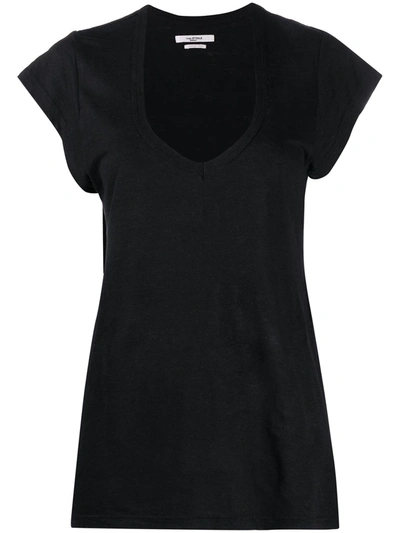 Shop Isabel Marant Étoile U-neck Longline T-shirt In Black