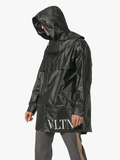 Shop Valentino Vltn Logo Waxed Hooded Parka In Black