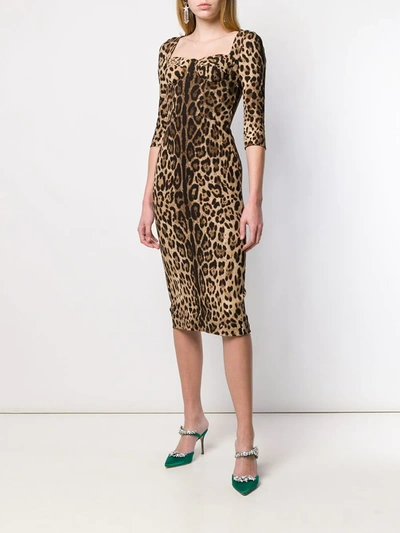 Dolce & Gabbana Leopard-print Calf-length Cady Dress In Brown