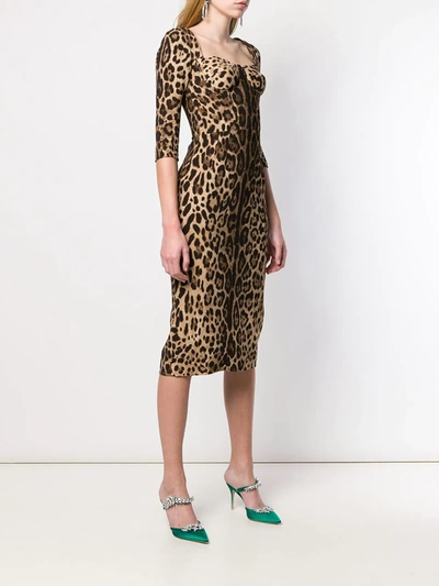 Dolce & Gabbana Leopard-print Calf-length Cady Dress In Brown