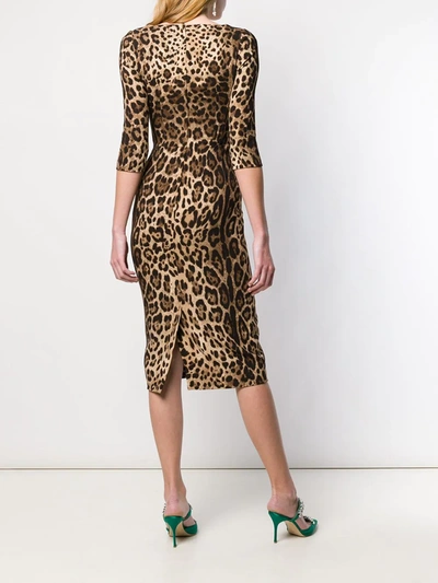 Dolce & Gabbana Leopard-print Calf-length Cady Dress In Brown