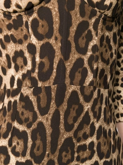 Dolce & Gabbana Leopard-print Calf-length Cady Dress In Brown