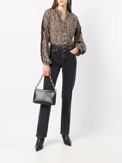 Gold Hawk Silk Leopard Print Blouse In Nude