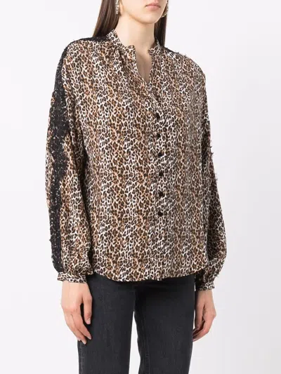Gold Hawk Silk Leopard Print Blouse In Nude