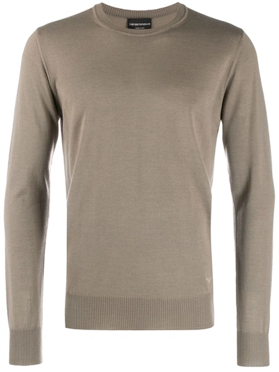 Shop Emporio Armani Ribbed Detail Jumper In Brown