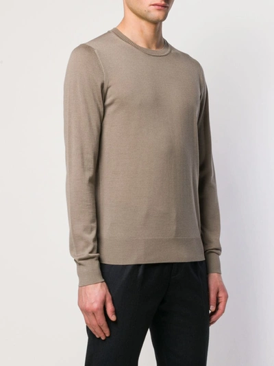 Shop Emporio Armani Ribbed Detail Jumper In Brown