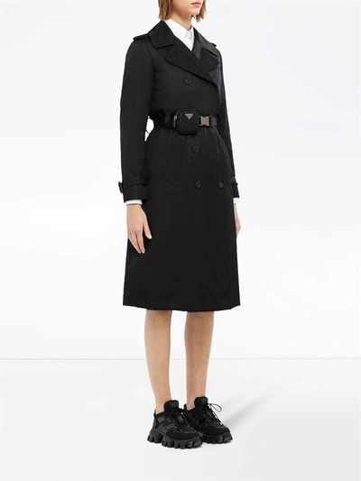 Shop Prada Belted Trench Coat In Black