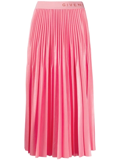 Shop Givenchy Logo Waistband Pleated Skirt In Pink